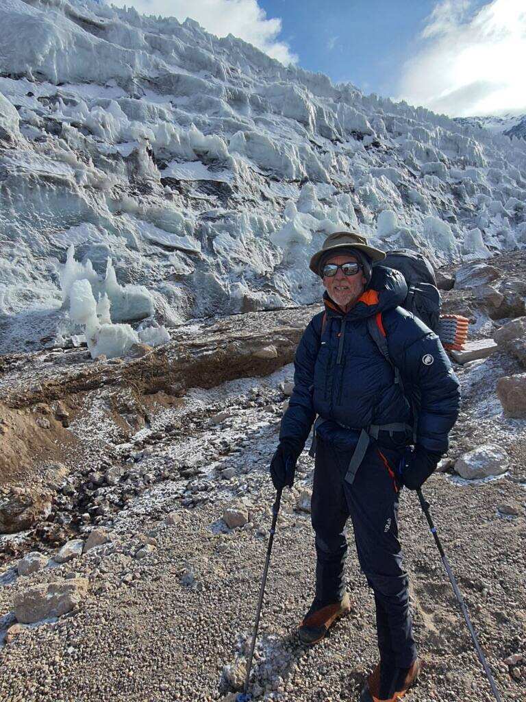 Steve Birchfield in front of a wall of penitentes on the high Andes
